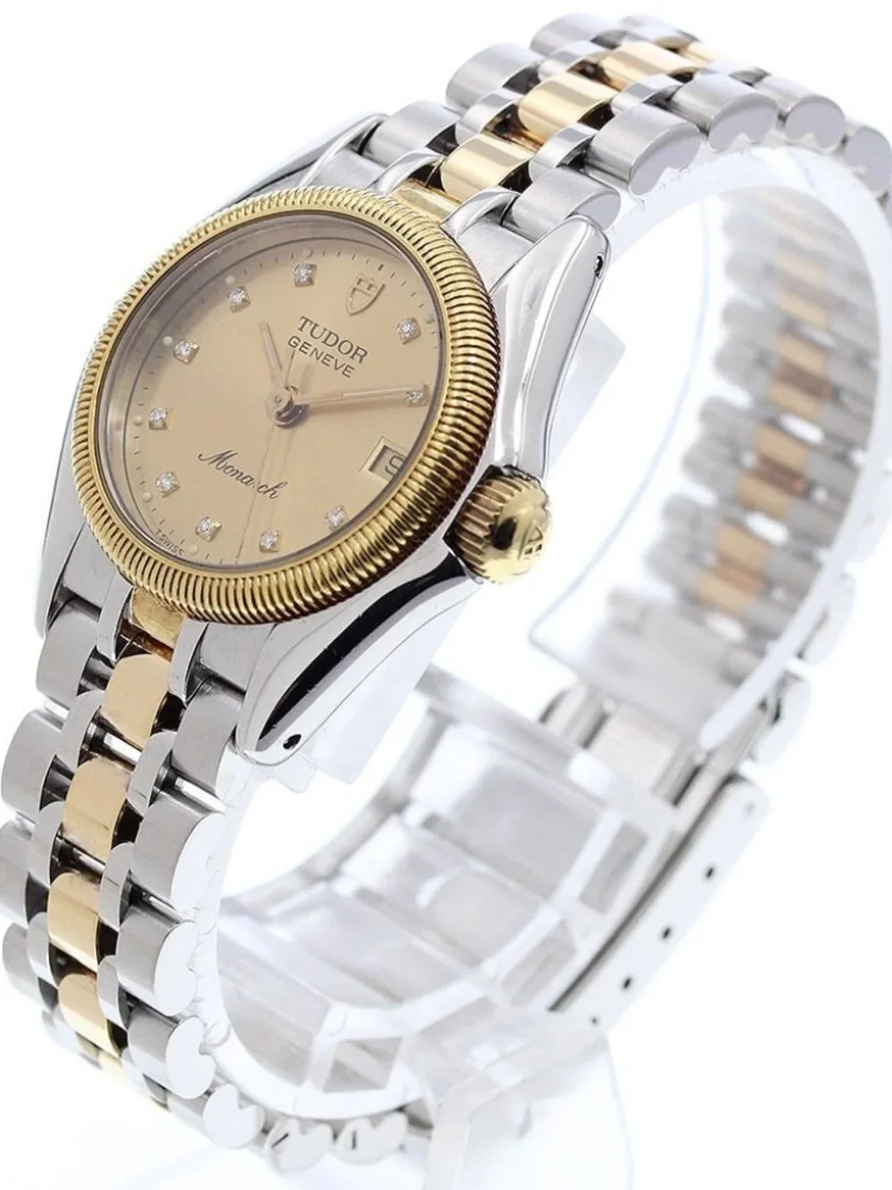 TUDOR Monarch 15833 Date 10P diamond Gold Dial Quartz Ladies Watch_967326